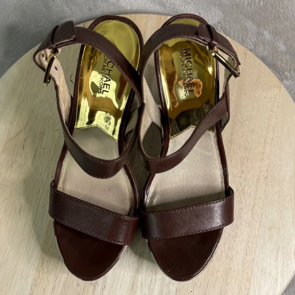 Michael Michael Kors Zebra Print Platform Sandals Brown Leather AB11K Size 8.5M